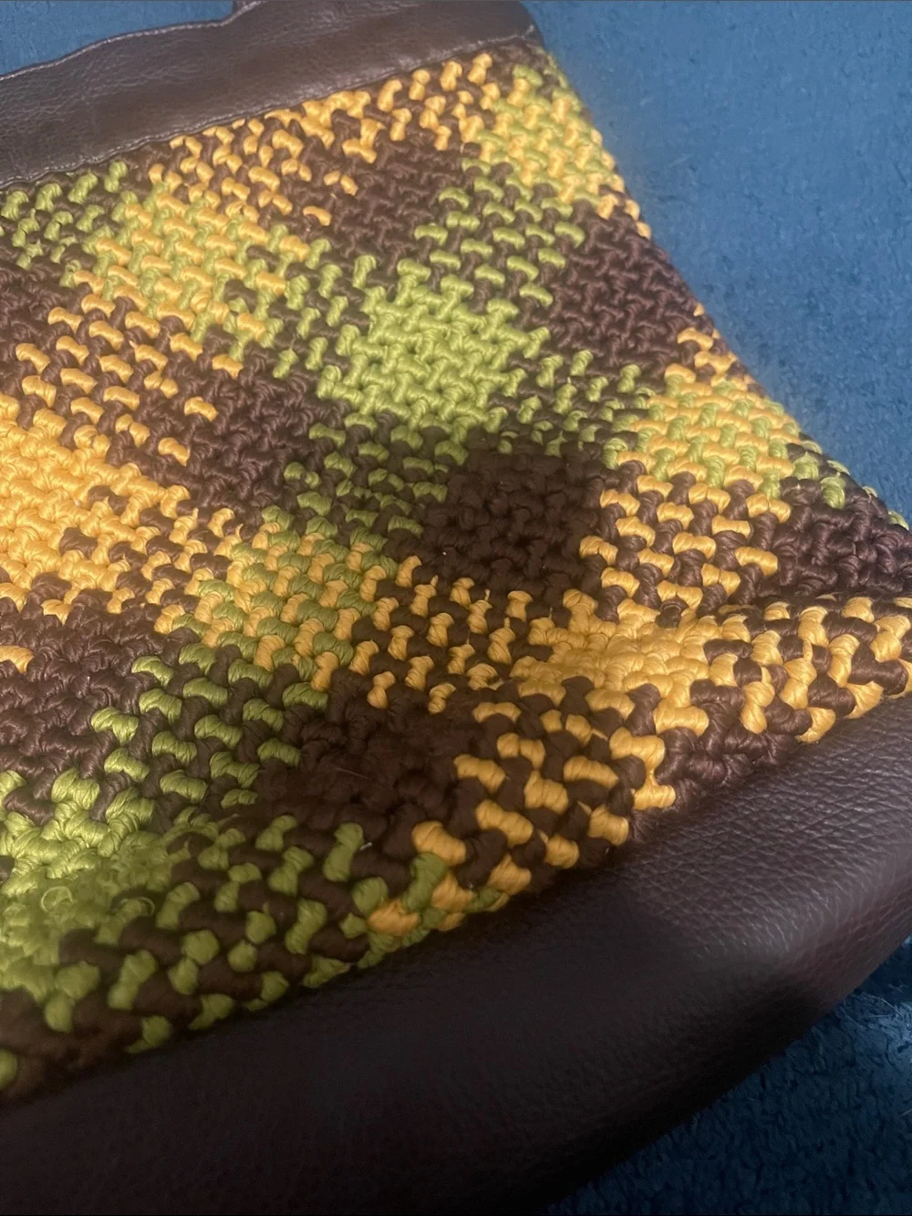 Woven Mosaic Tote Bag in Yellow, Green & Brown
